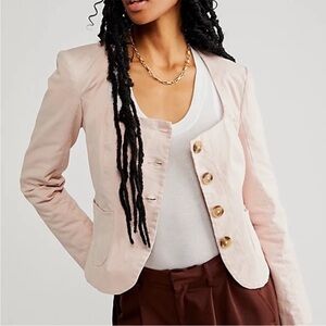 Free People Large Blazer Courtship Blazer in Dust Pink Cropped with pockets